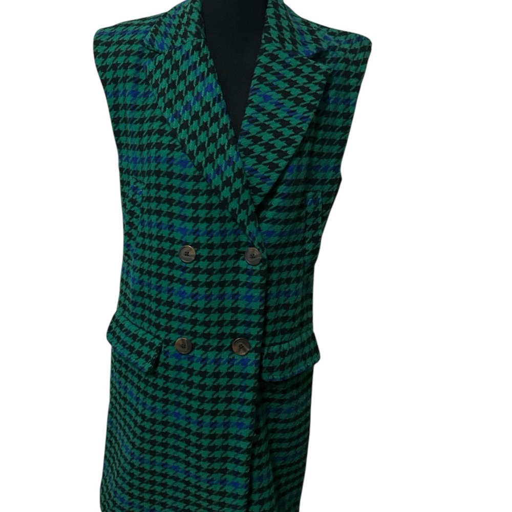 Green and Blue Houndstooth Sleeveless vest